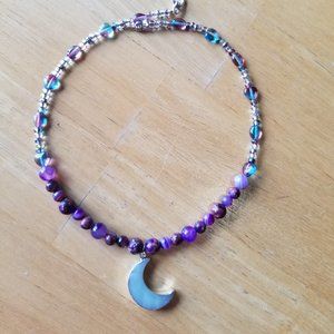 Handmade necklace with semi precious stones and moonstone pendant